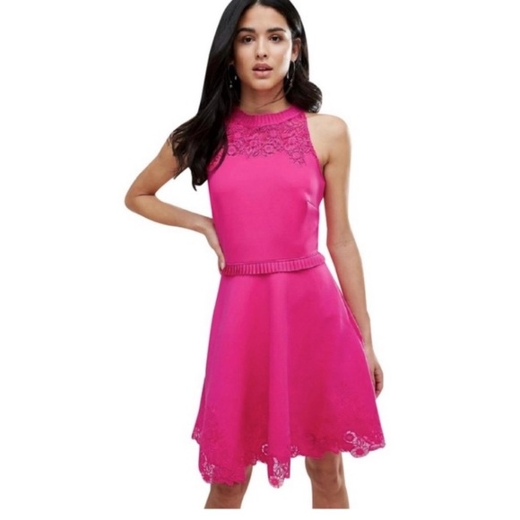 Ted Baker Dresses & Skirts - TED BAKER London Zaffron Embroidered Fit & Flare Dress Barbie‎ Pink - EUC